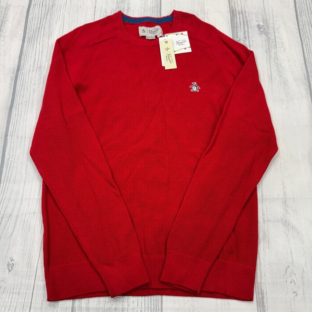 NWT Original Penguin Crewneck Sweater Large Cherry Red Pullover Mens